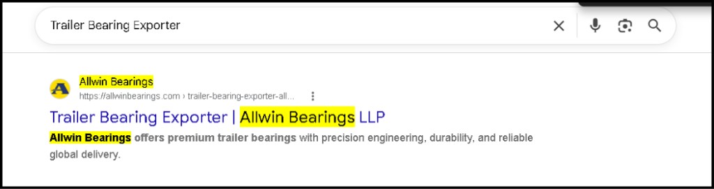 #1 for “Trailer Bearing Exporter” | organically — Bearing Export case study